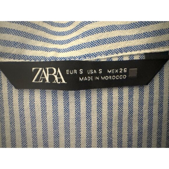 2/$30 ZARA Womens Small Blue & White Striped Long Sleeve Cropped Shirt - Picture 4 of 12
